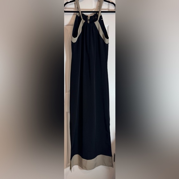 The Limited, Black and Beige Maxi Dress, ties around neck, 21 inch side splits S - Picture 10 of 16